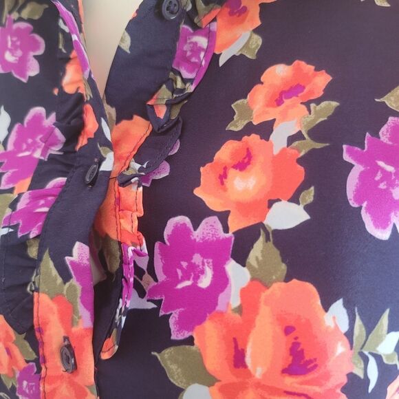 Faded glory xl 14-16 girls floral navy blue spring dress above knee short sleeve - Picture 3 of 5